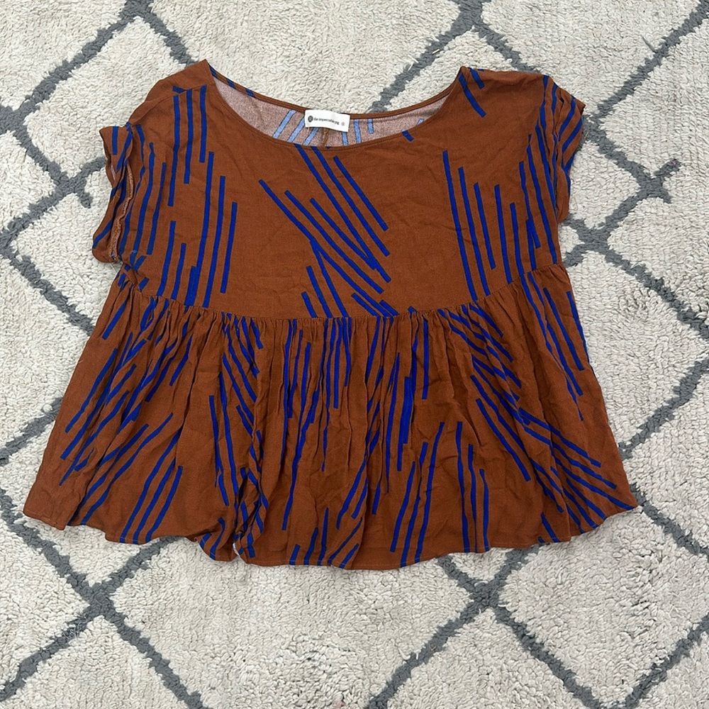 the impeccable pig - Brown & Blue Flowy Blouse - Excellent condition
